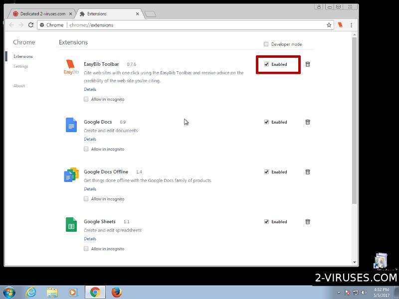 Disable extension