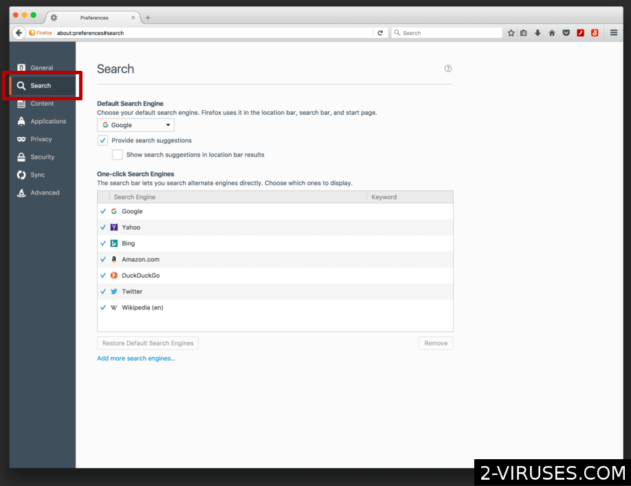 Open search settings