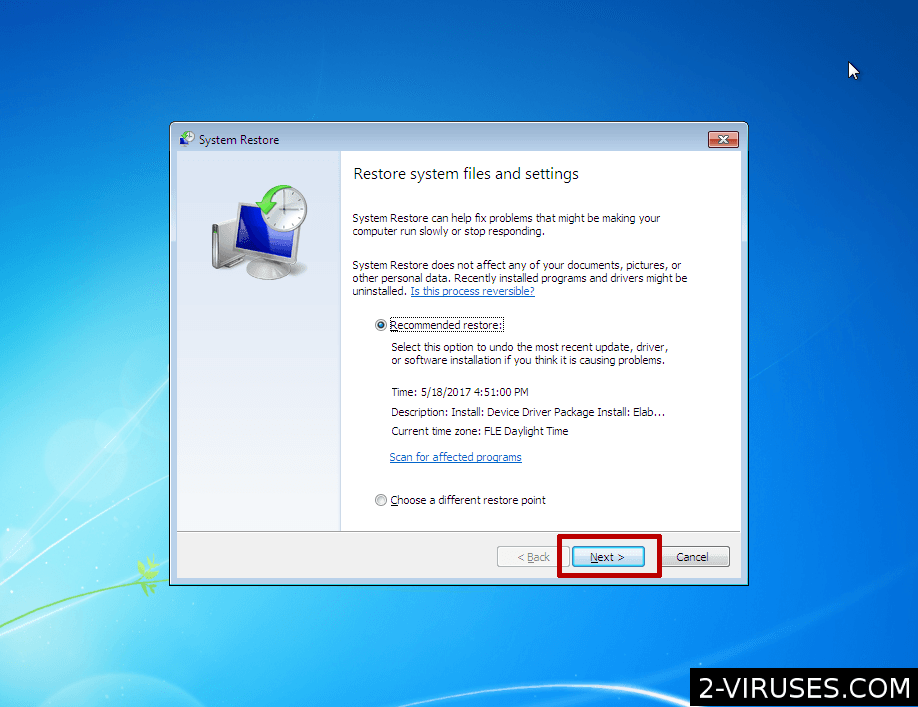 Choose Restore Point