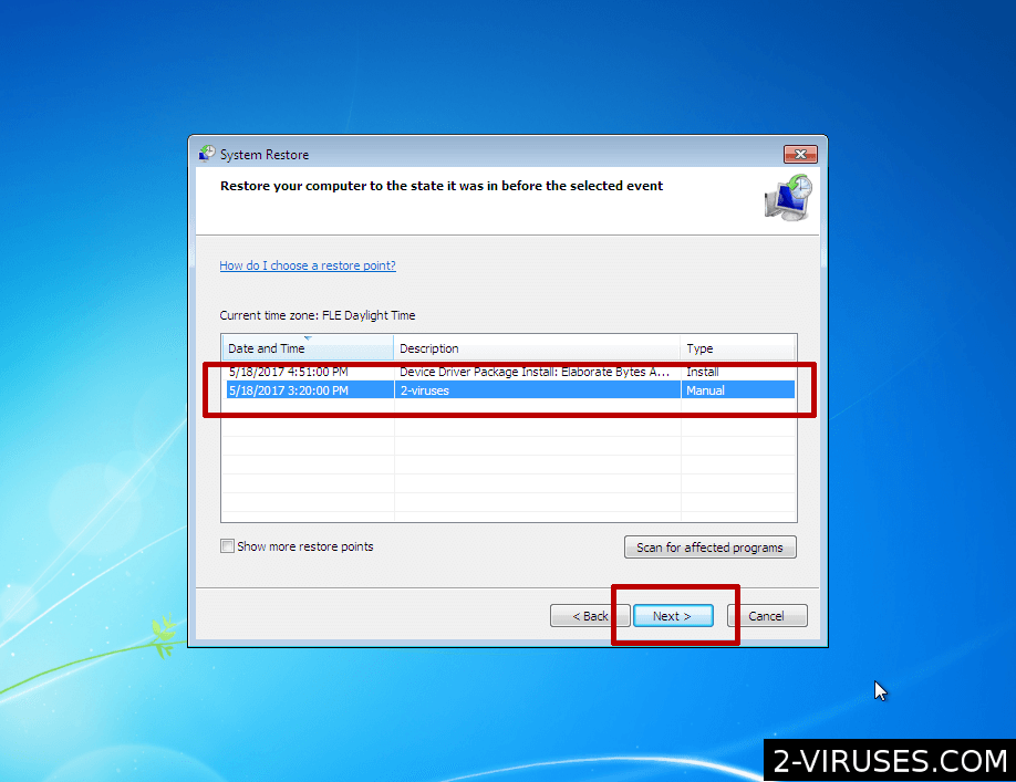 Choose Restore Point date