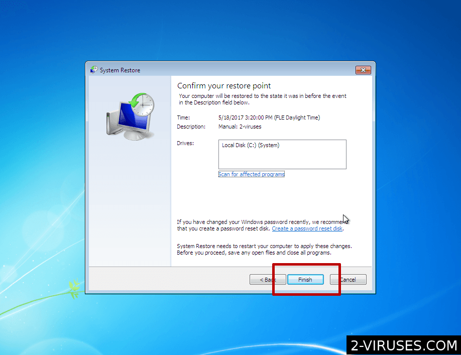 Restore Point confirmation